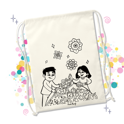 Festive Foods Canvas Coloring Drawstring Backpack