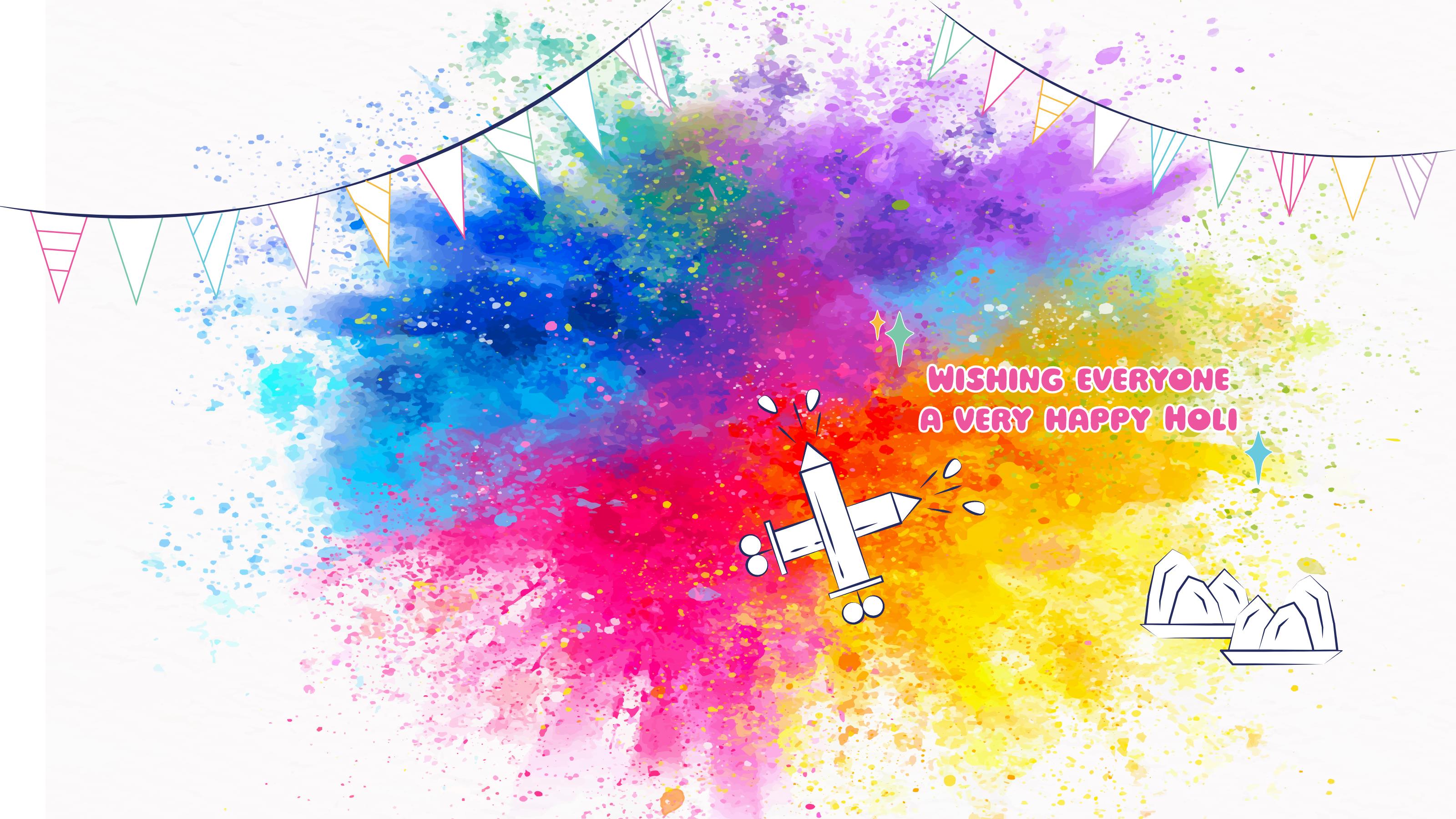 Holi Color Splatter with wishes for a very Happy Holi