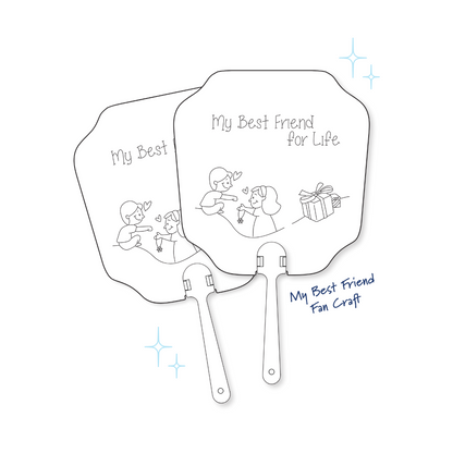 Two siblings tying a rakhi and exchanging presents illustration on two hand fans and text reading my best friend for life, on a white background