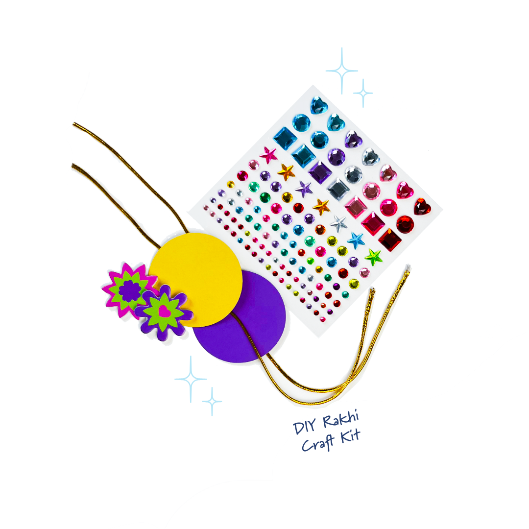 DIY rakhi in Raksha Bandhan kit with gems and stickers.