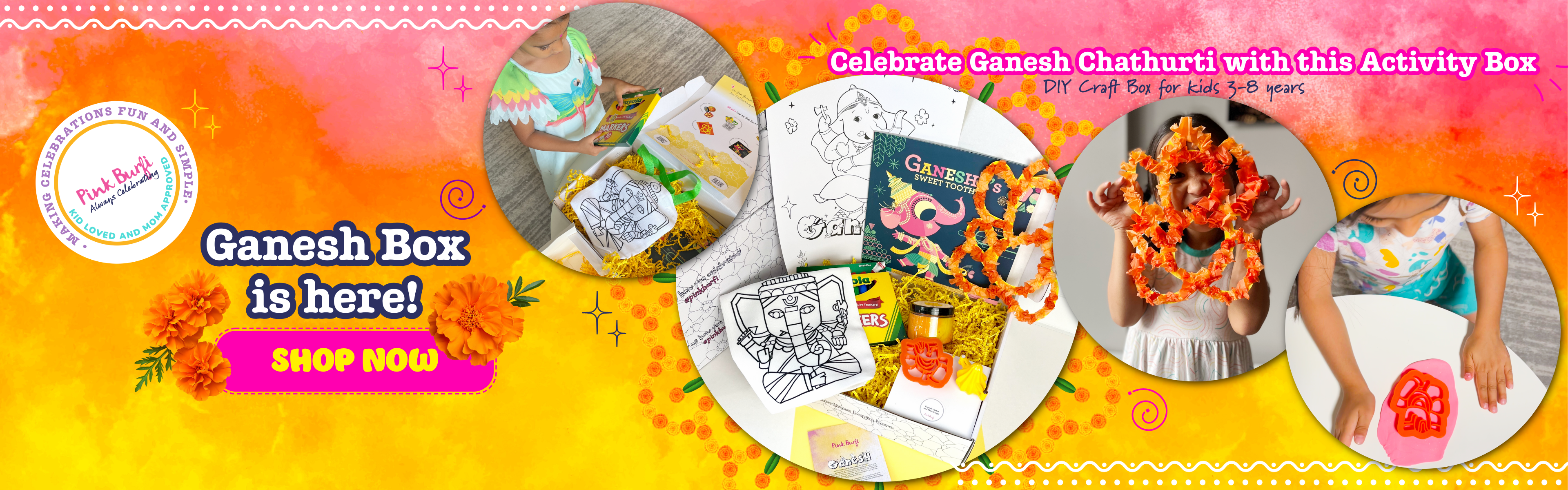 Kids enjoying hands-on crafts and activities from the Ganesh Activity Box for Ganesh Chaturthi