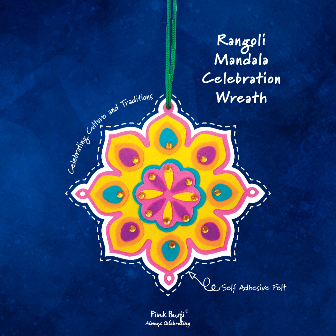 DIY felt Rangoli Mandala wreath kit—self adhesive, colorful Indian festival craft